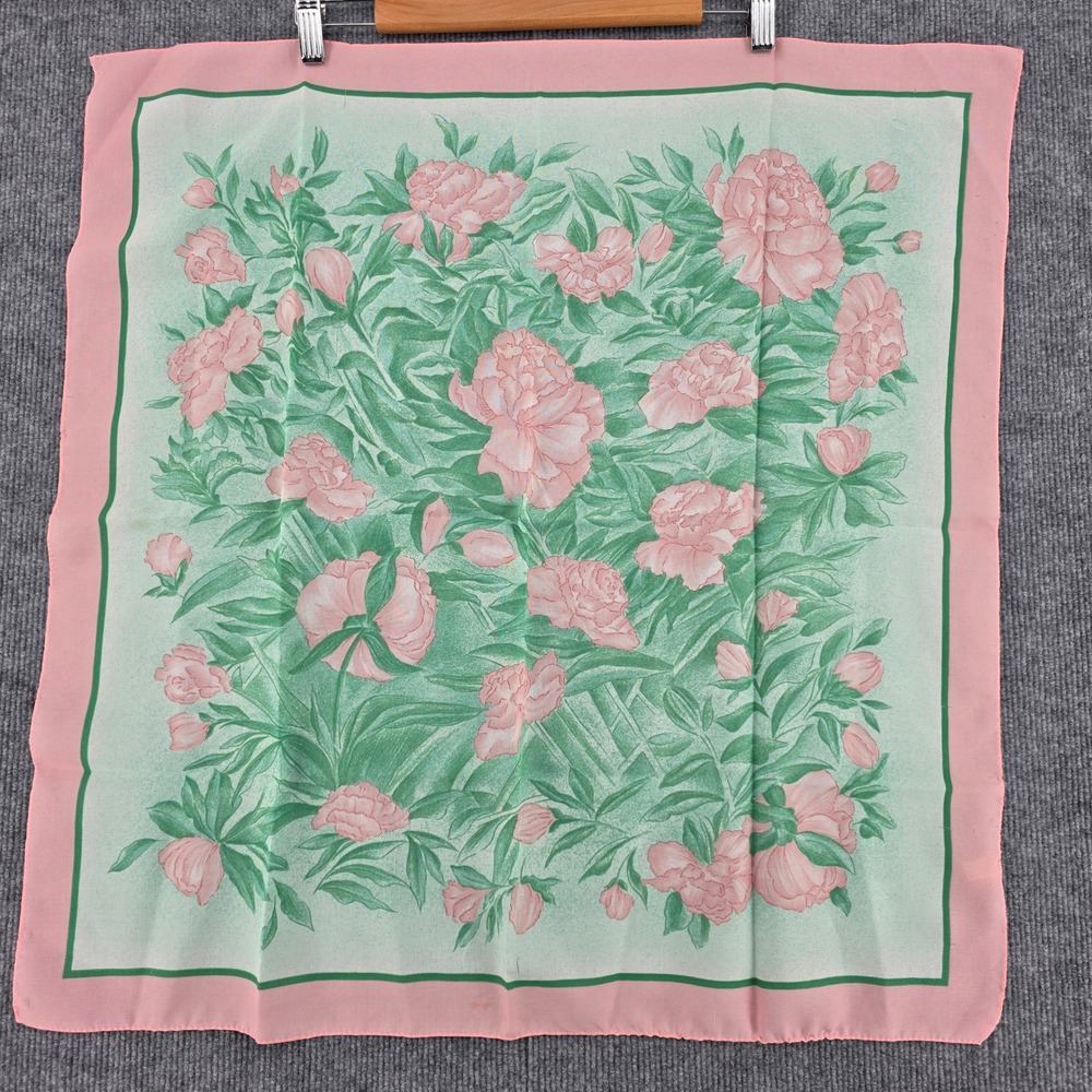 Yves Rocher Vintage Pink Peony Floral Square Scarf Made in Italy 26in